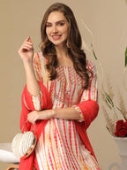 ANNI DESIGNER Ladies Rayon Blend Dupatta Kurta Trousers, red, XL
