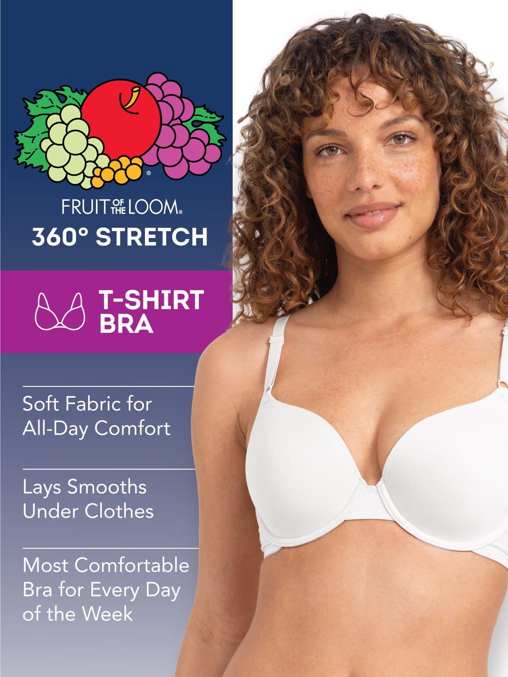 Fruit of the Loom Women's 2-Pack T-Shirt Bra, White/Blushing Rose, 42D