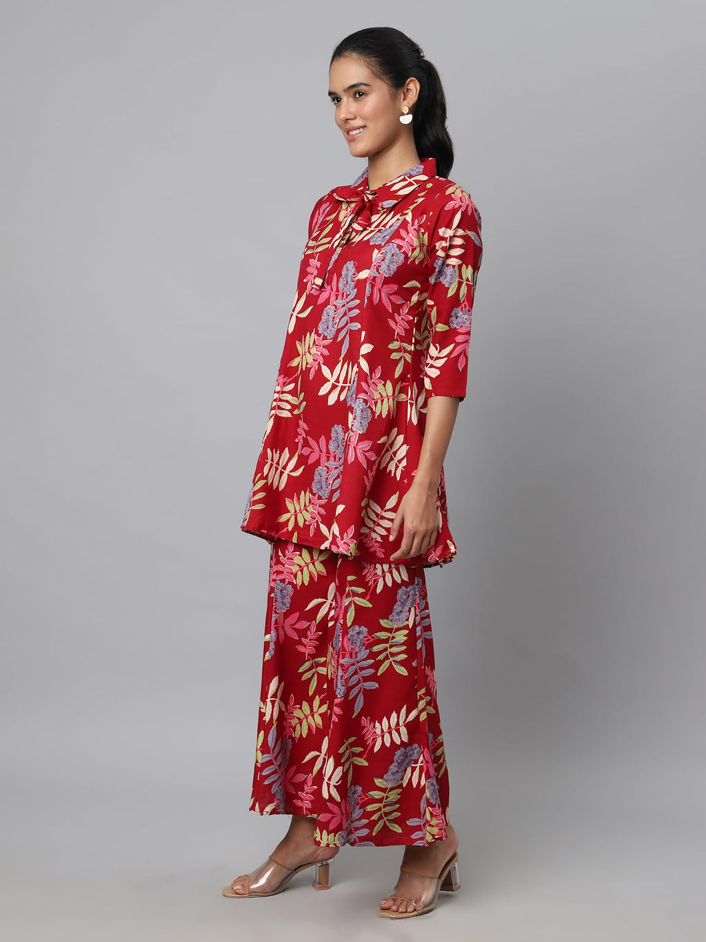 Avanova Soft Maslin Silk V Neck Co-Ords Set For Women'S | Printed Shirt & Bottom Set For Women | Suit Set | Two Piece Dress (Co-