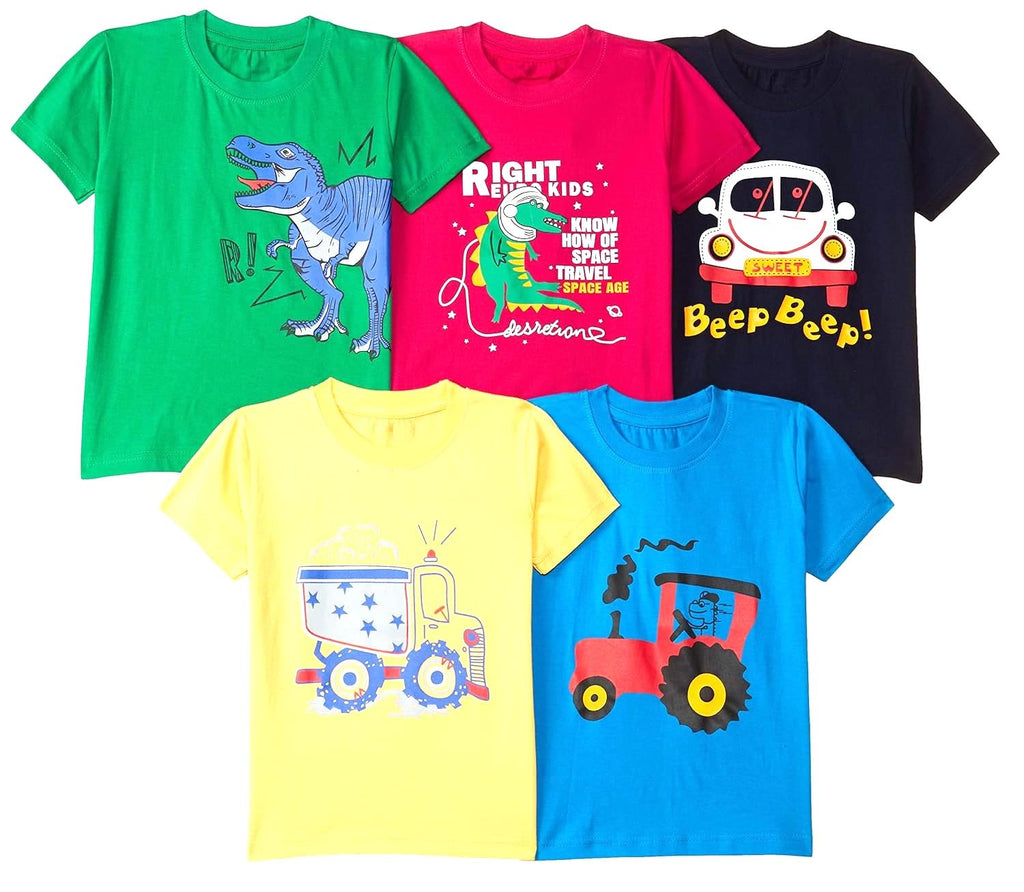 T2F Boys Cotton Printed Regular Fit T-Shirt (Pack 0f 5)