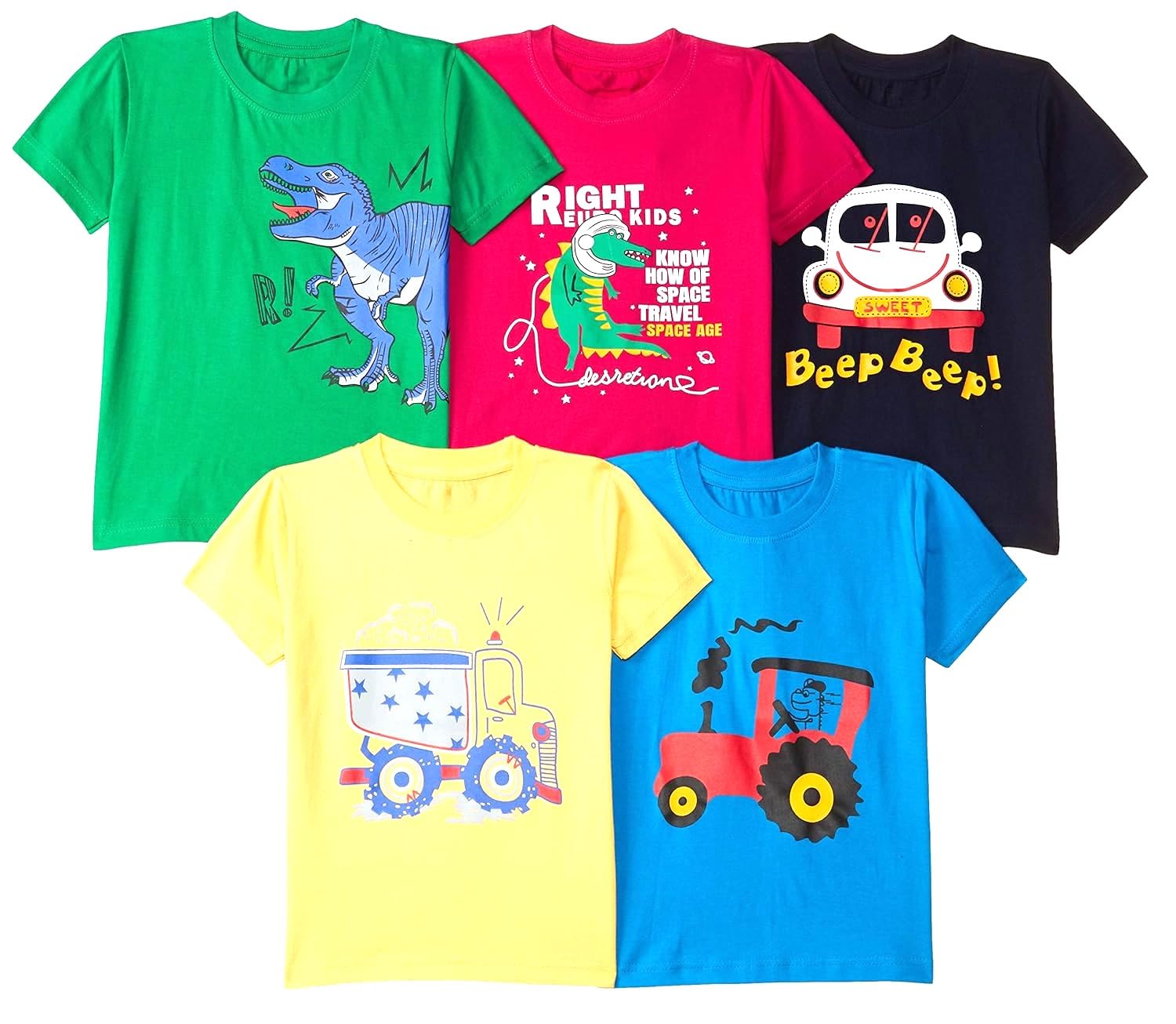 T2F Boys Cotton Printed Regular Fit T-Shirt (Pack 0f 5)