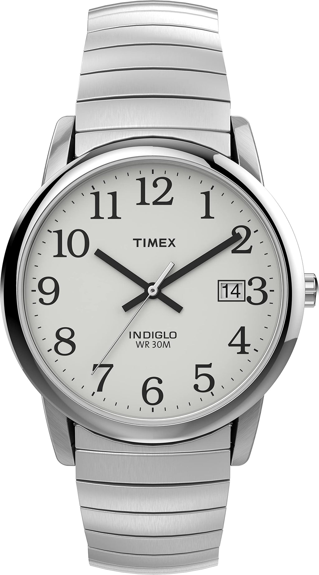 Timex Men's Easy Reader 35mm Watch - Silver-Tone Case White Dial with Silver-Tone Tapered Expansion Band