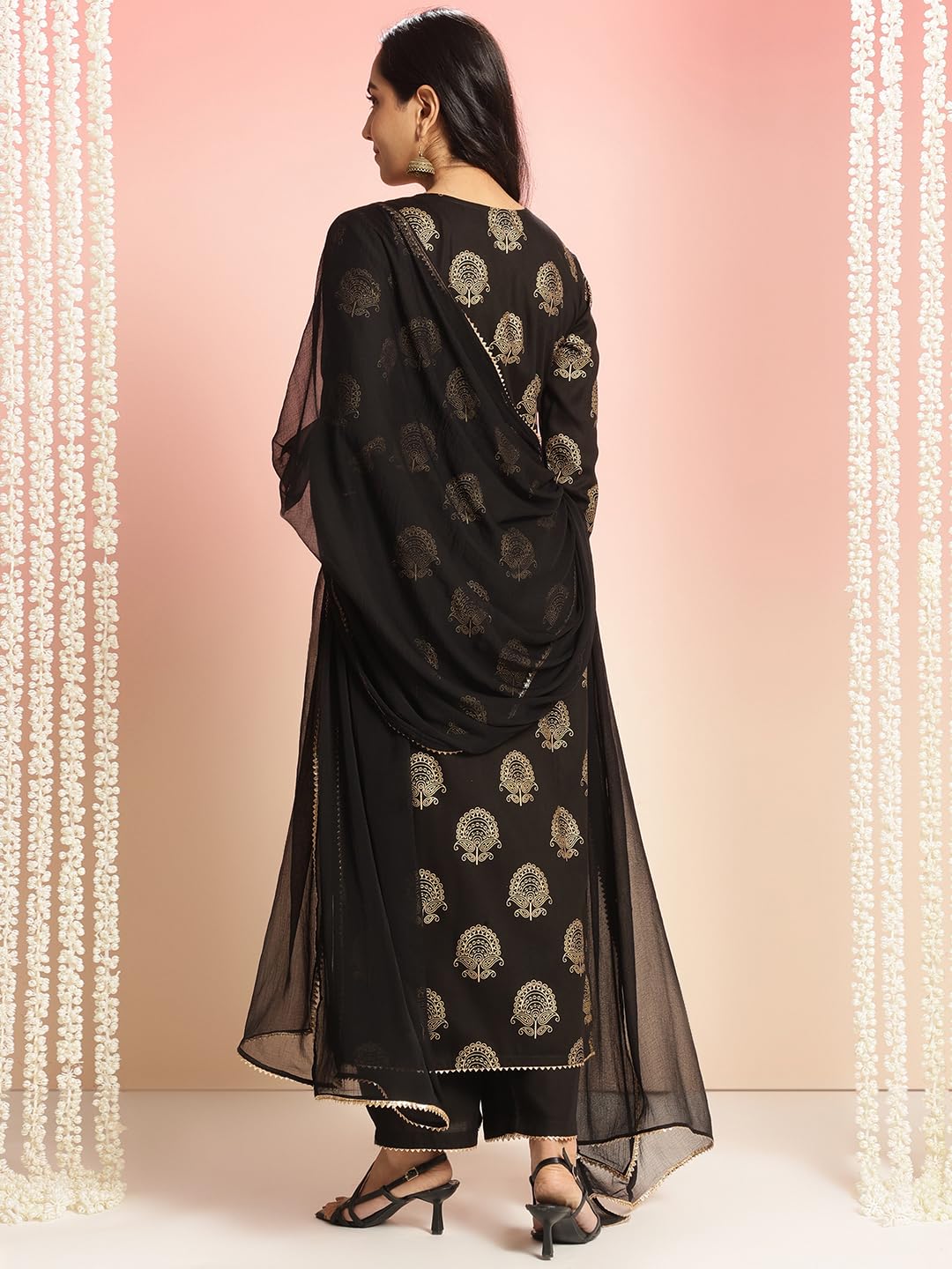 ANNI DESIGNER Womens Rayon Blend Printed Straight Kurta with Pant & Dupatta (Jubal Black_XL_Black_X-Large)