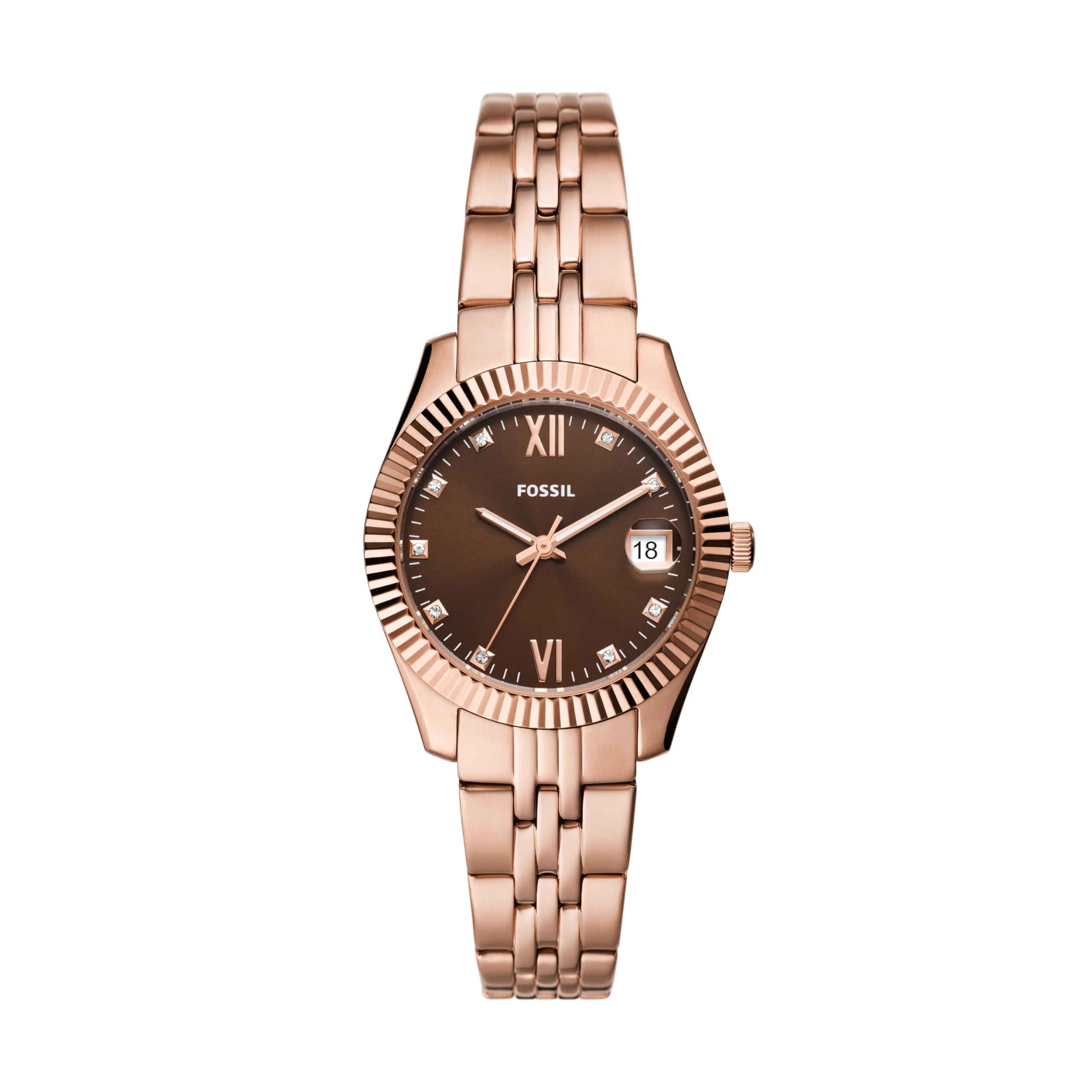 Fossil Women's Scarlette Mini Quartz Stainless Steel Three-Hand Watch, Color: Rose Gold/Chocolate (Model: ES5324)