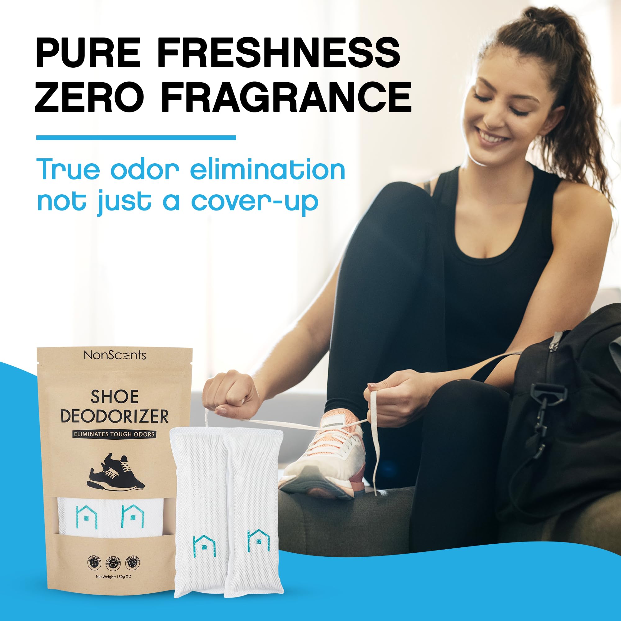 NonScents Shoe Deodorizer 2-Pack (4 Count) - Odor Eliminator, Air Freshener, Smell Absorber, Scent Remover for Shoes, Gym Bags,