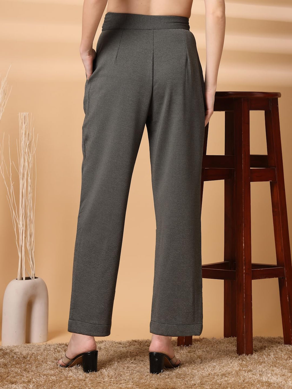 Womens Wide Leg Pants | Solid Green Stretchable Polyester Trousers | Stylish Korean Clothing | Flared, Straight Fit, Baggy, and