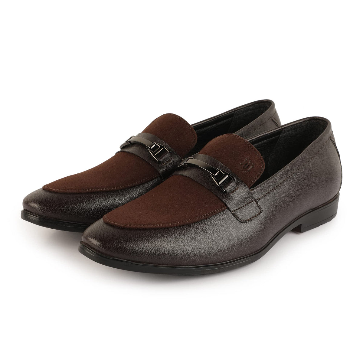 MORALO Mens Brown Faux Leather Slipon Shoes with Buckle for Men Formal, Office, Casual Shoes Plain Suede Loafer (Brown, Numeri 10