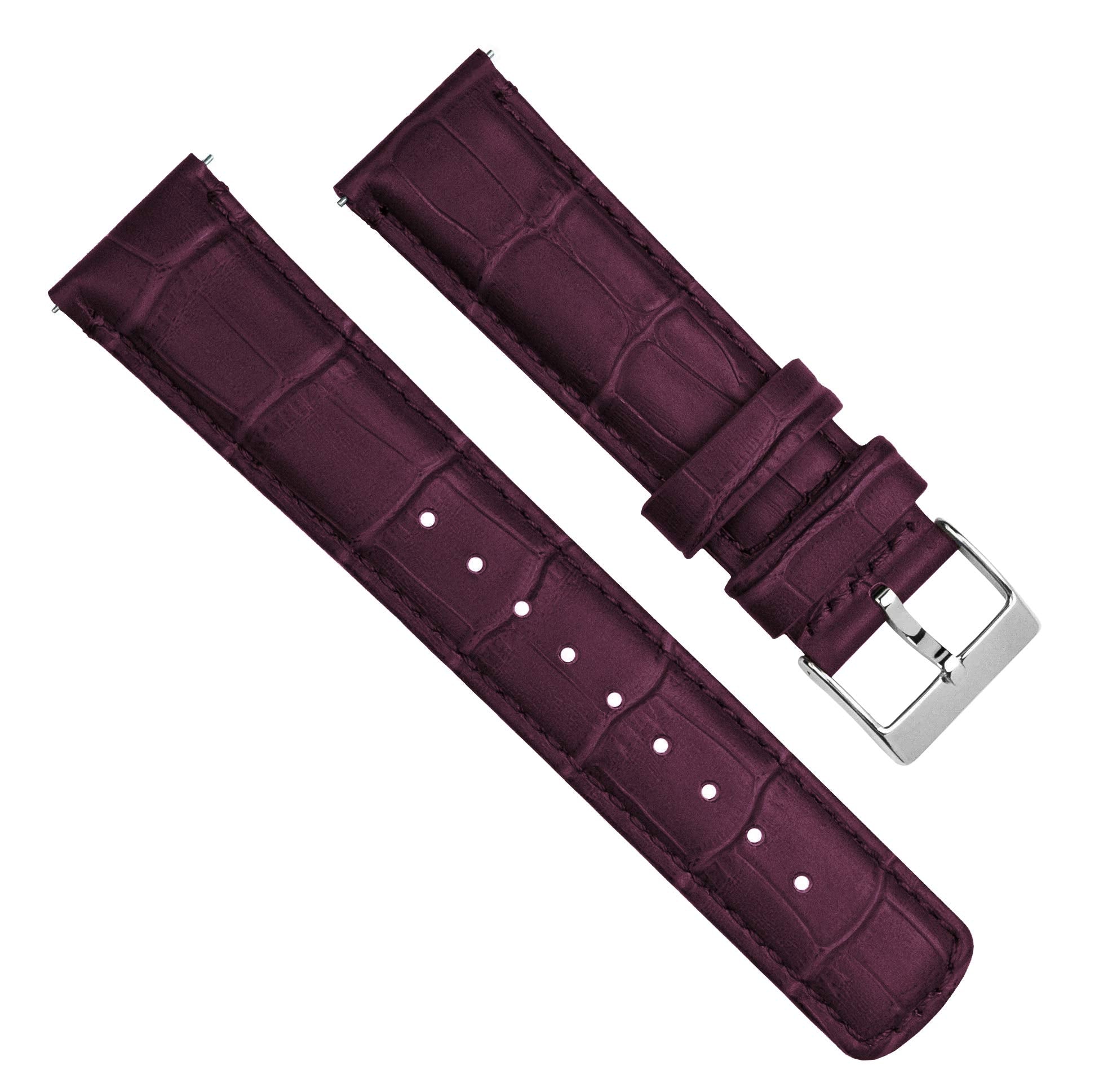 BARTON WATCH BANDS Alligator Grain - Quick Release Leather Watch Bands, Merlot & Stainless Steel, 18mm
