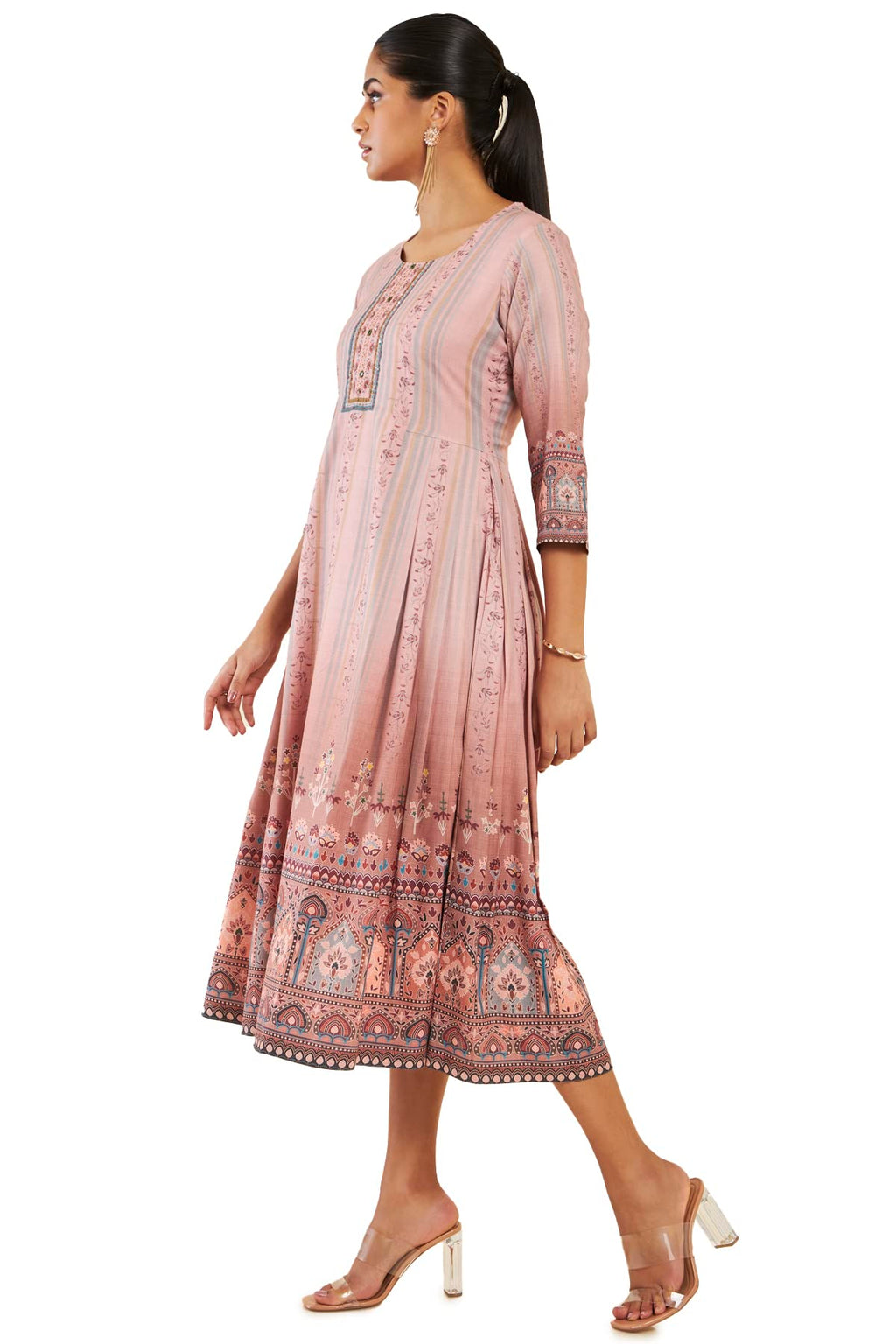 Soch Women Peach Modal Printed Dress Kurta