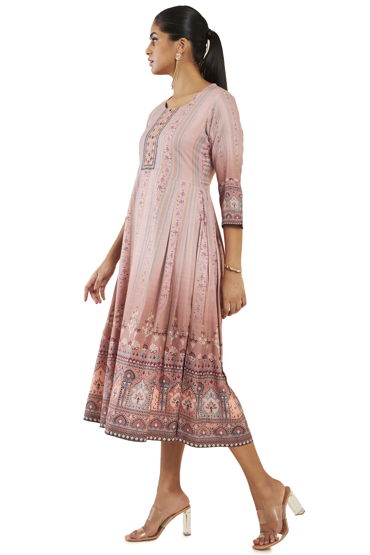 Soch Women Peach Modal Printed Dress Kurta
