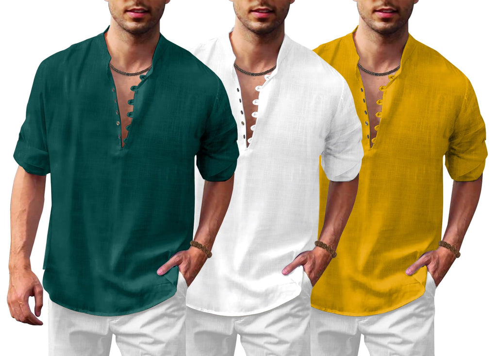 Finivo Fashion Combo Of MenS Solid Cotton Blend Straight Kurta Shirt Pack Of 3