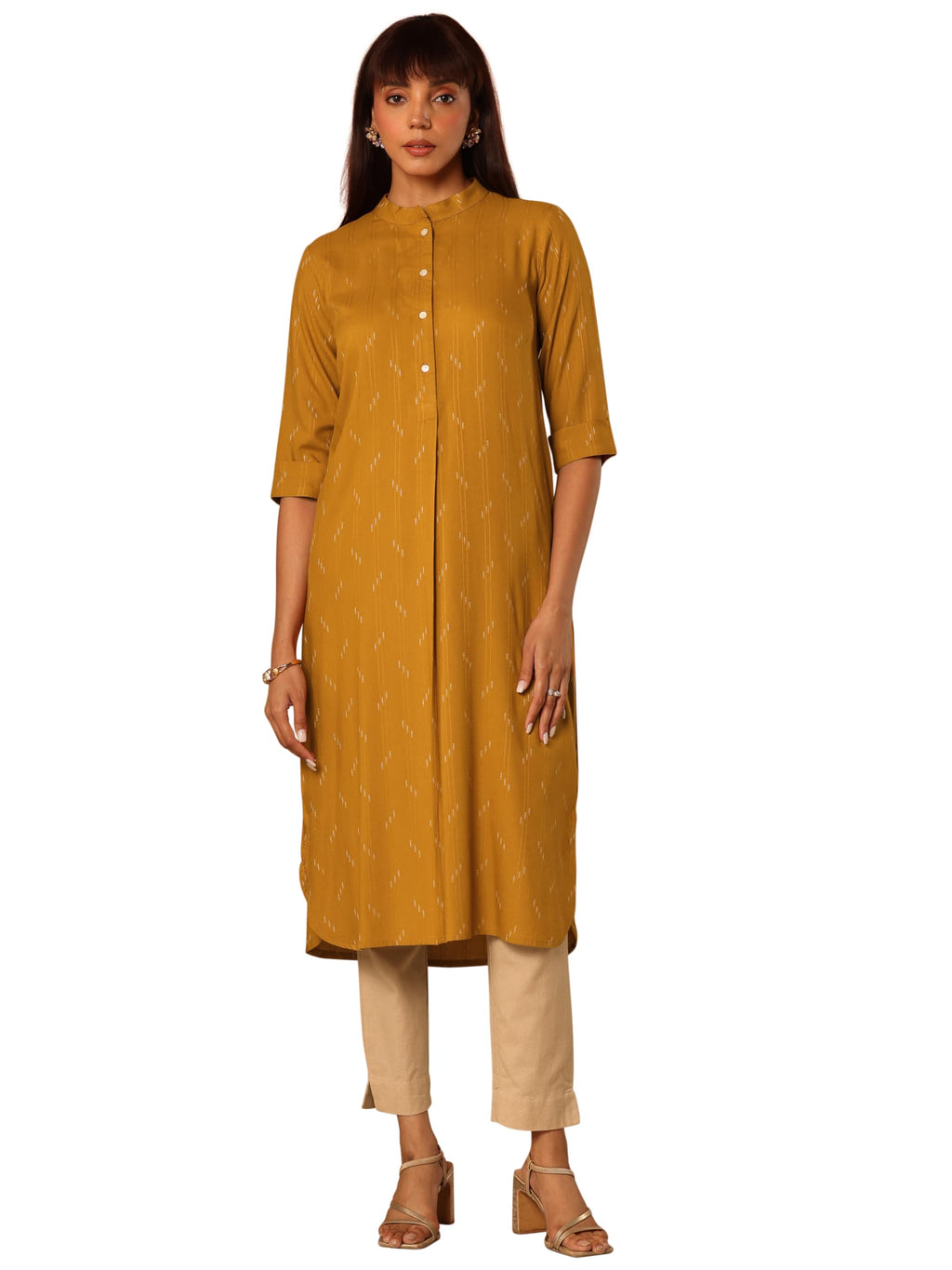 Gerua by Libas Woven Design Viscose Rayon Straight Kurta Mustard