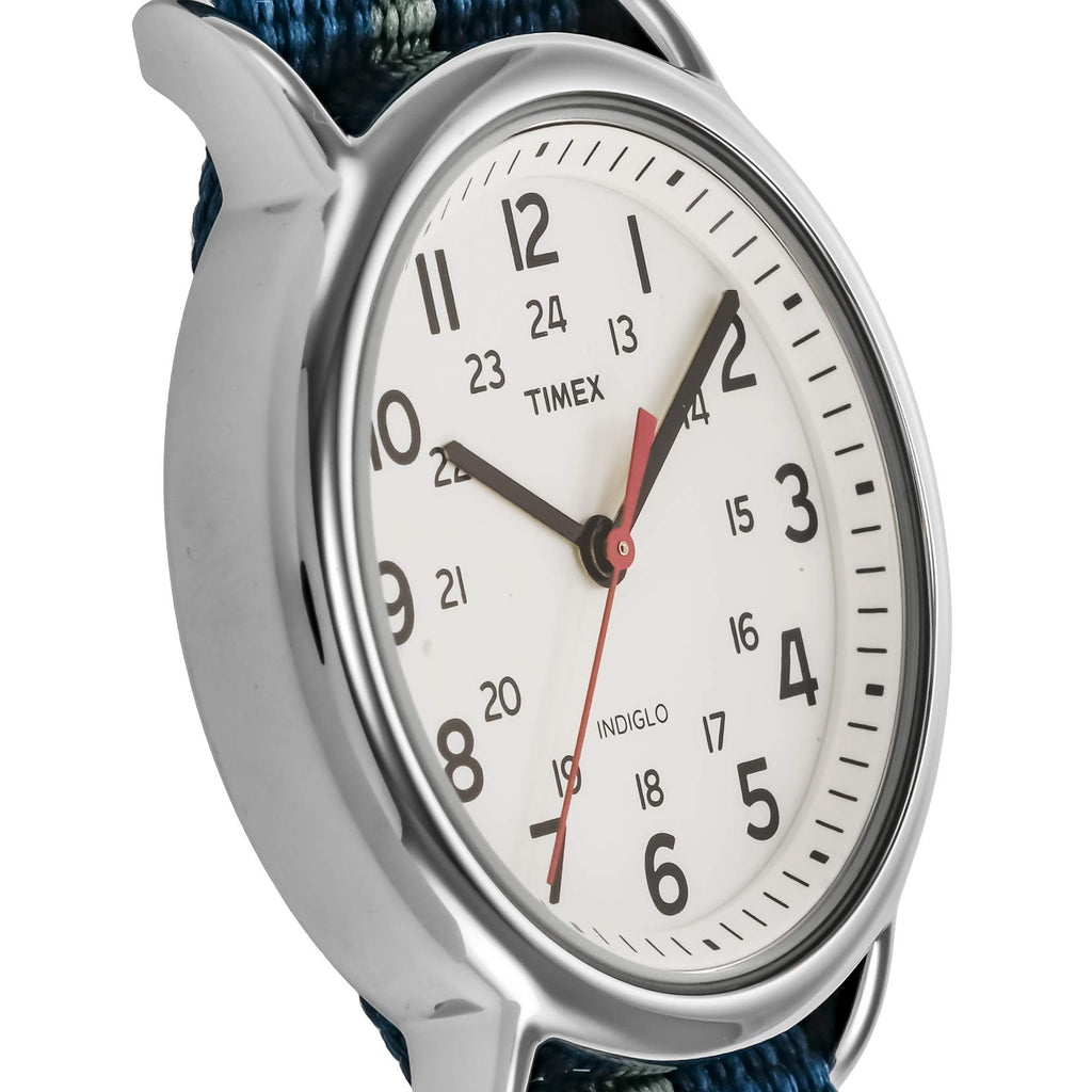 Timex Unisex T2N654 Weekender 38mm Blue/Gray Stripe Nylon Slip-Thru Strap Watch
