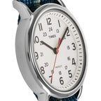 Timex Unisex T2N654 Weekender 38mm Blue/Gray Stripe Nylon Slip-Thru Strap Watch