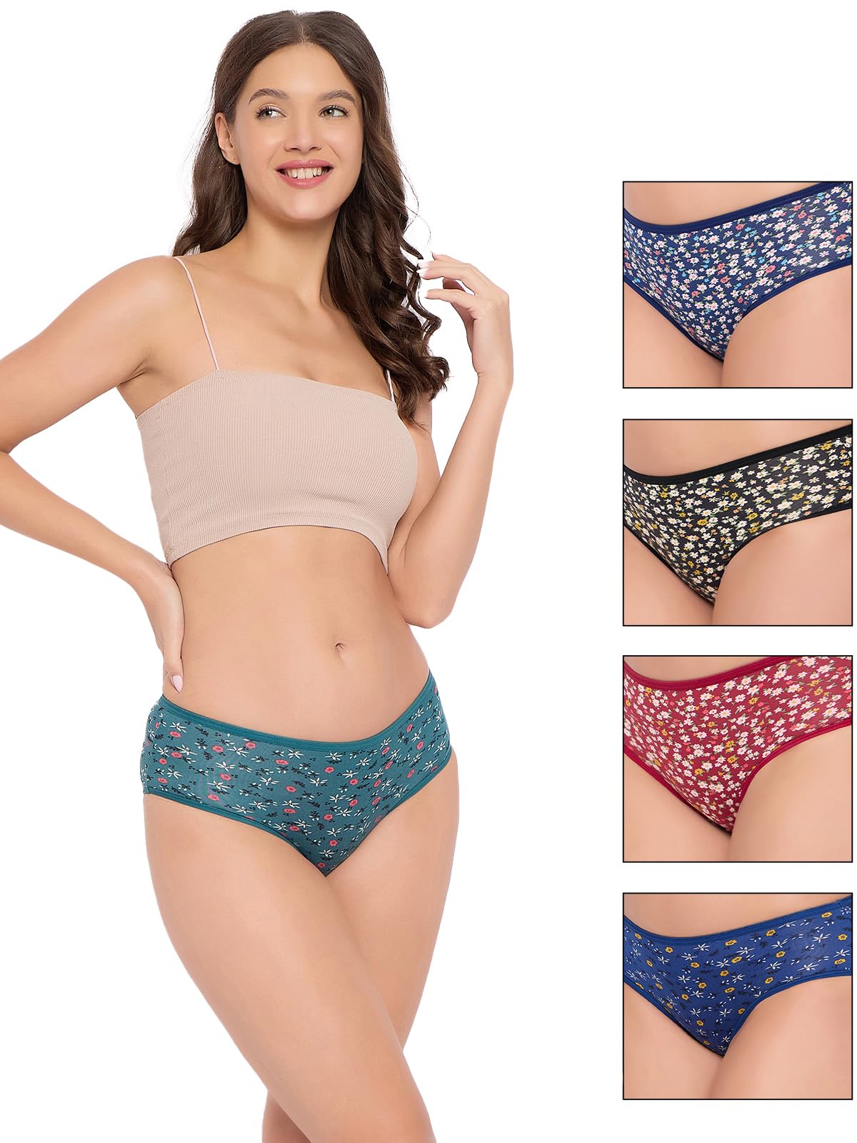Clovia Womens Polyamide Pack of 5 Medium Waist Inner Elastic Hipster Panty (PNC120110_Multicolor_XXL)