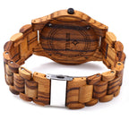BEWELL ZS-W086B Mens Wooden Watch Analog Quartz Movement Date Display Lightweight Wood Wrist Watch (Zebra Wood)