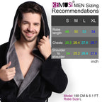 KEMUSI Hooded Herringbone Men's Black Soft Spa Full Lenght Bathrobe With Grey Kimono Shawl Collar(XL)
