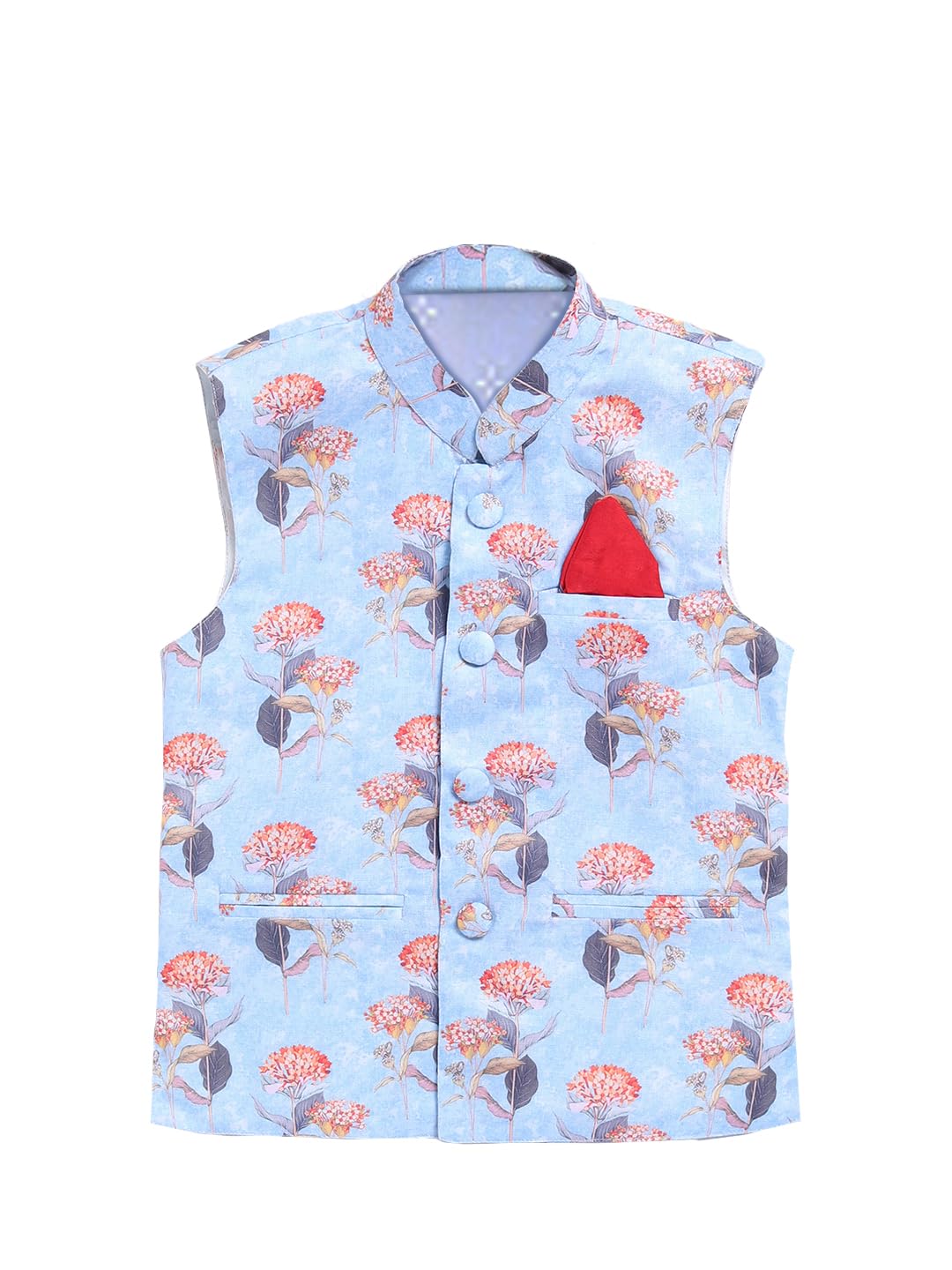 Jbn Creation Boys Sky Blue And Multicolour Cotton Linen Blend Nehru Jacket 18-24