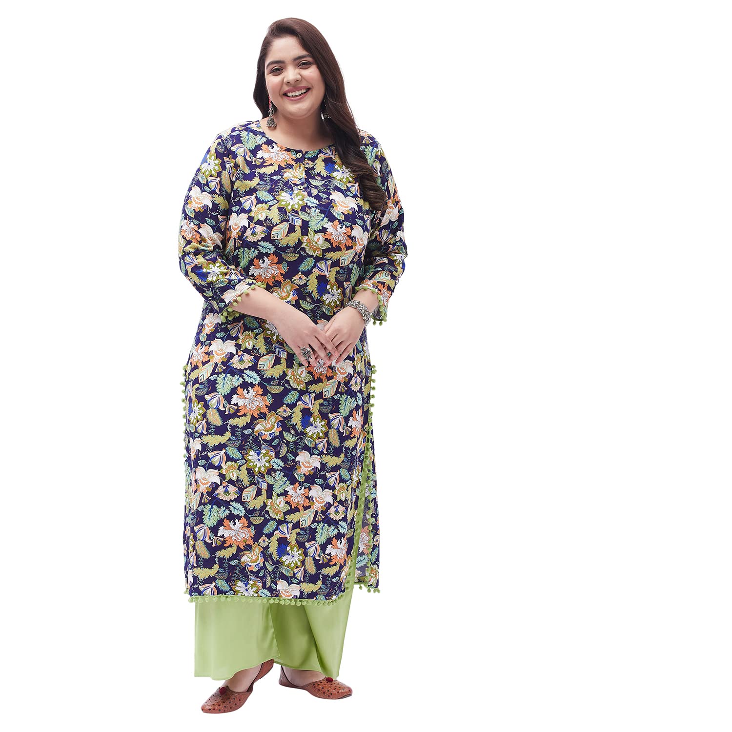 Tissu Womens Plus Size Blue & Green Printed Kurta with Palazzo (T-Plus-635_Multi_6XL)
