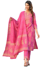 ANNI DESIGNER Women's Rayon Blend Straight Printed Kurta with Pant & Dupatta (Open-Pink_S_Pink_Small)