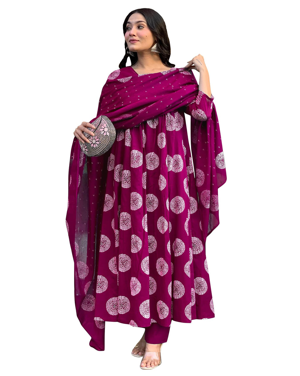 Toochki Gown For Women Wedding | Three Piece Dress For Womens Long | Anarkali Dresses | Ethnic Dark Pink Gowns | Anarakali Suit 