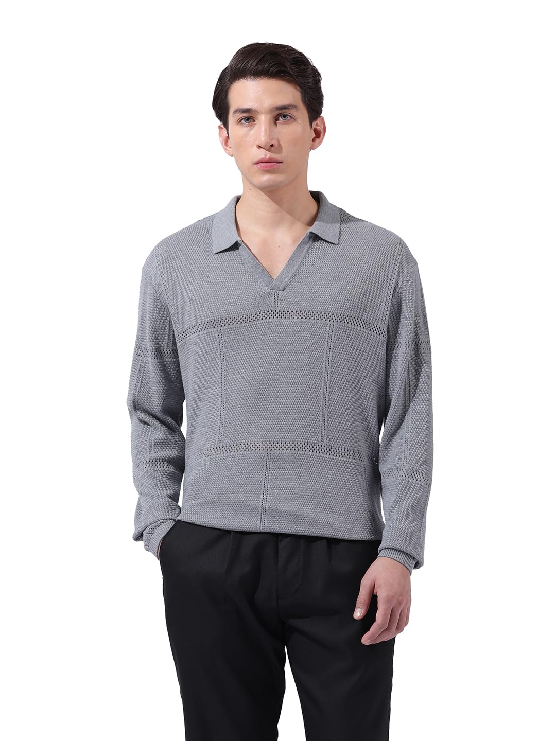 The Indian Garage Co Mens Oversized Textured Flatknit Full Sleeves Sweater