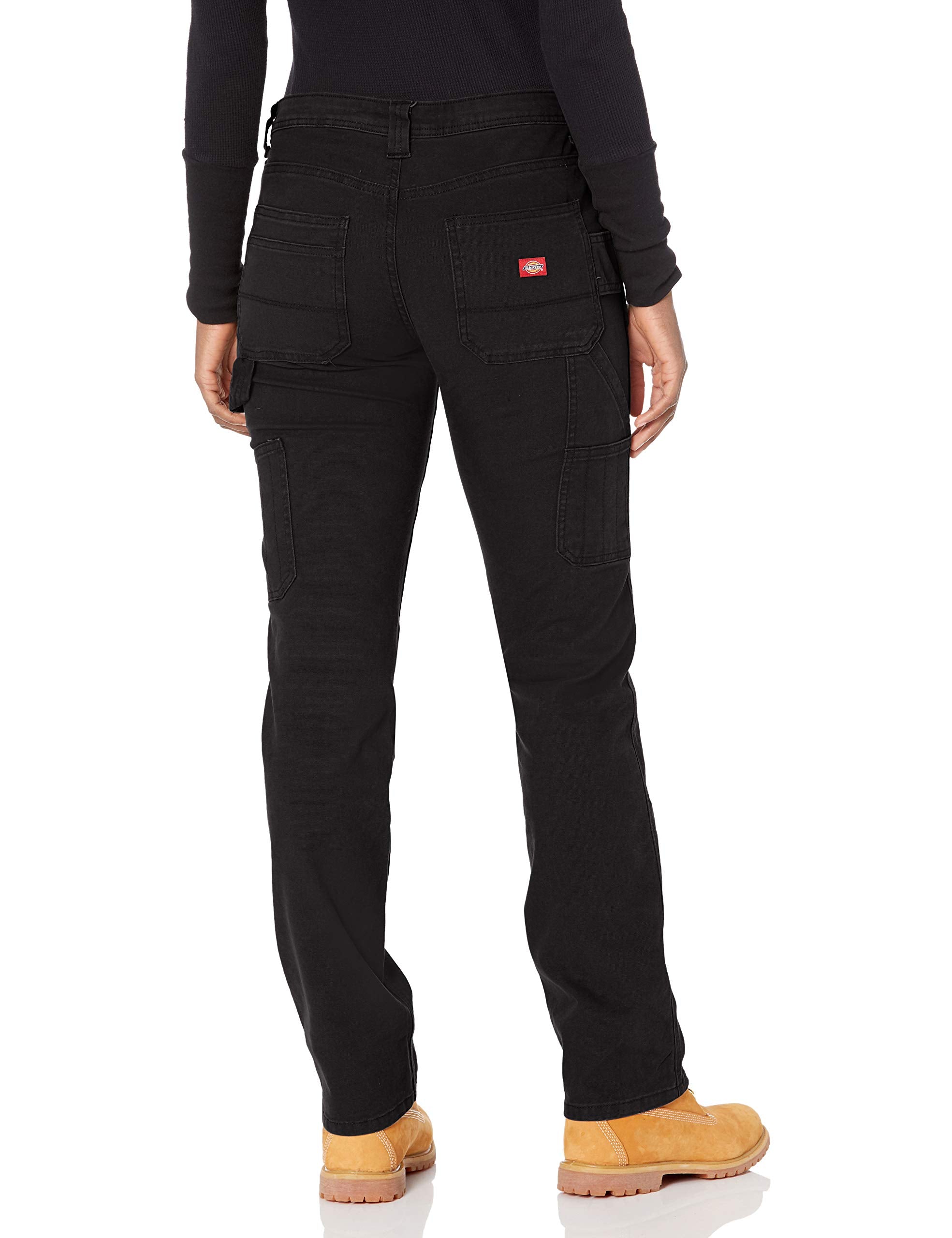 Dickies Women's Relaxed Straight Carpenter Duck Pant, Rinsed Black, 6
