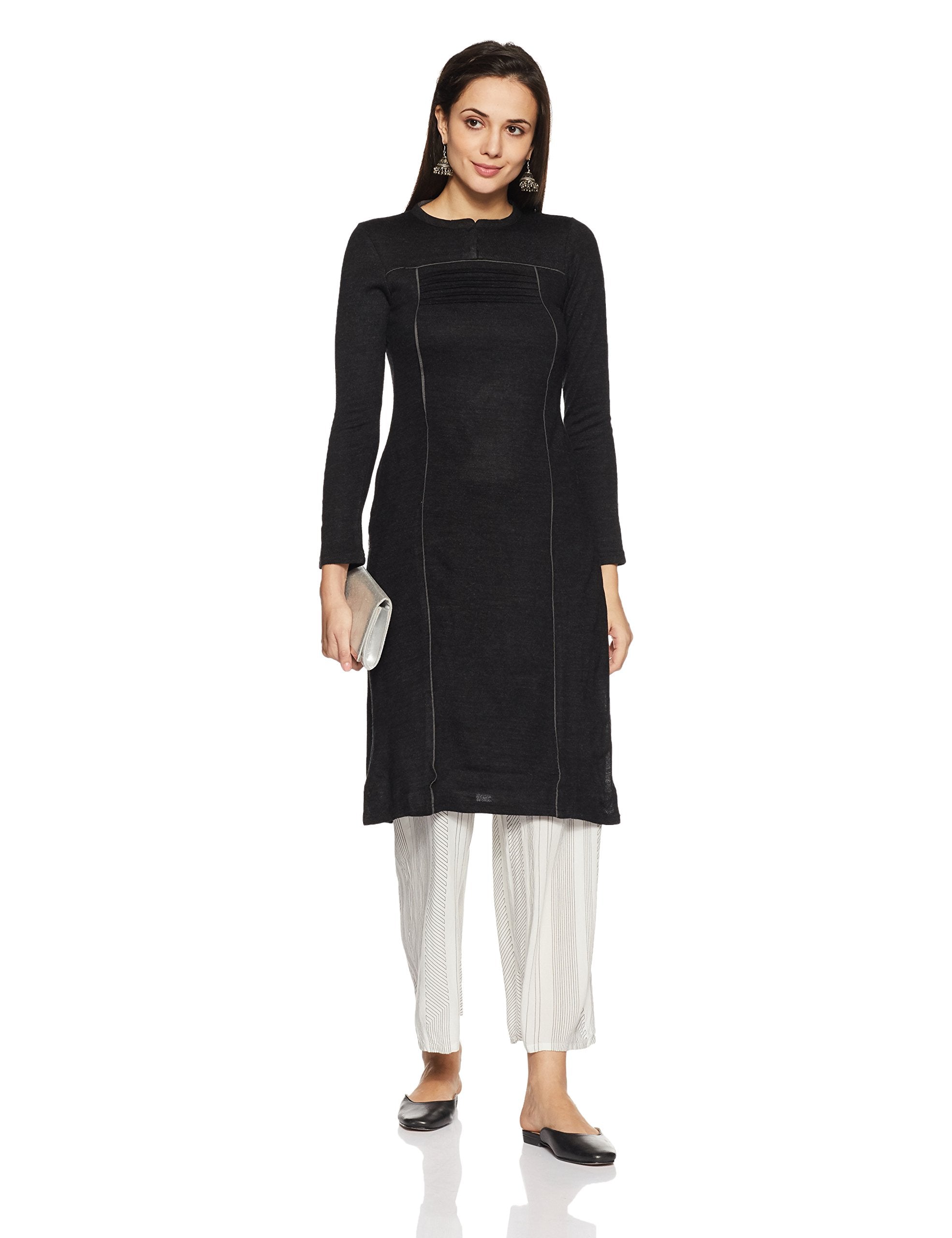 Aurelia Women'S Straight Winter Kurta (17Auk13125-02713_Black_Xs)