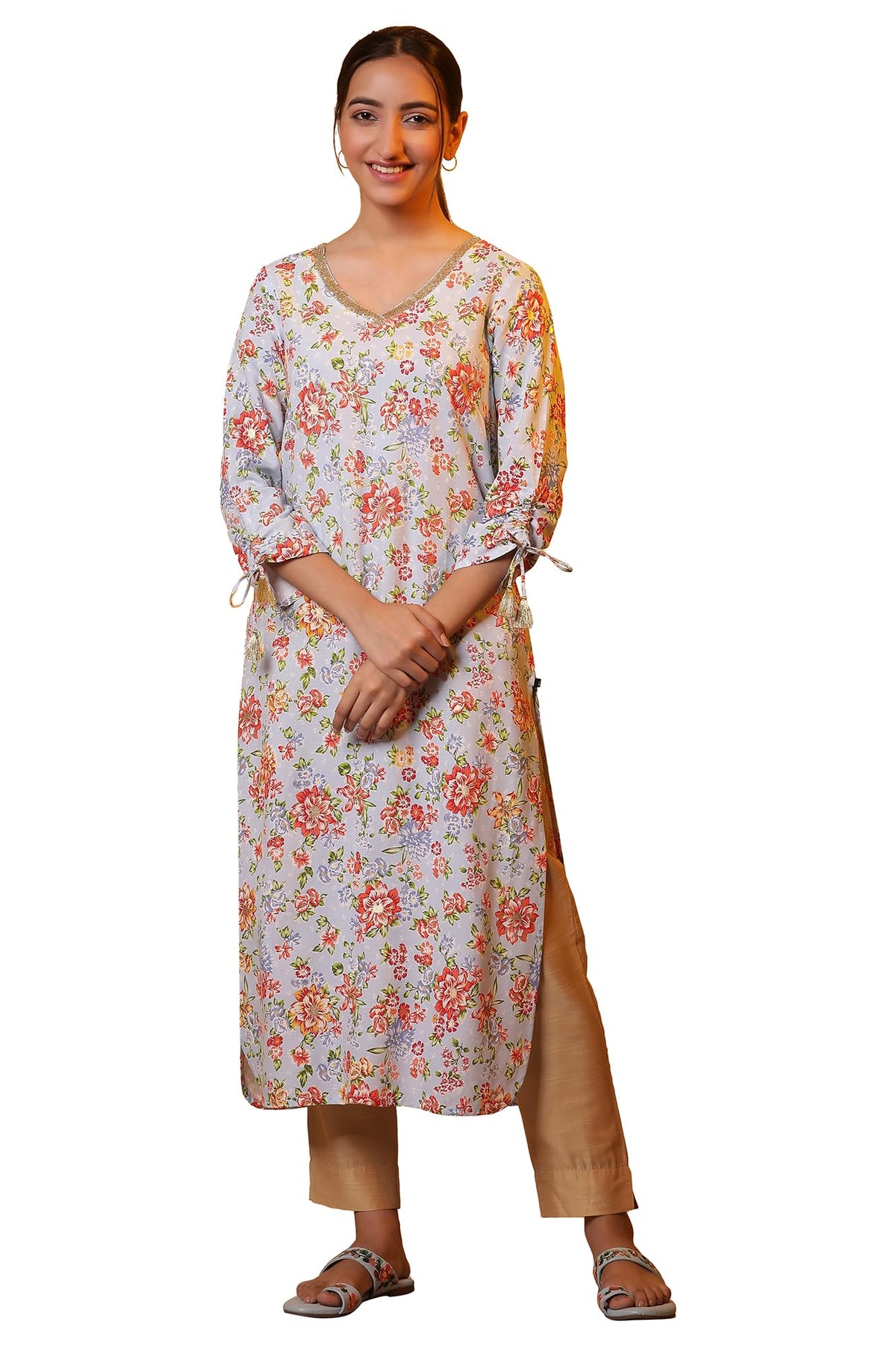 Aurelia Women Floral Print Rayon Straight Kurta_24FEA15142_M Blue