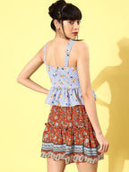Rare Women Casual Blue Colour Sweetheart Neck Floral Peplum Top