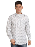 Turtle Men 100% Cotton Slim Fit Off White Printed Kurta Shirt