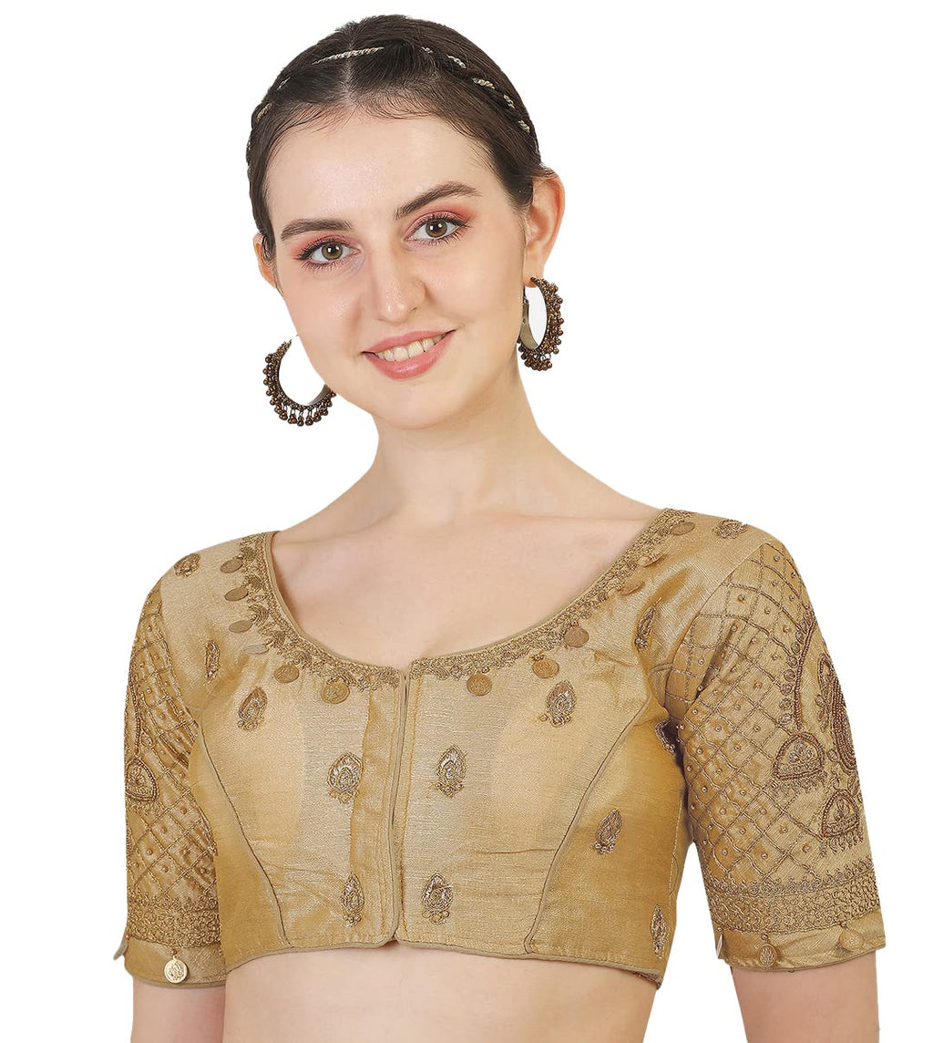 Pujia Mills WomenS Phantom Silk Embroidery Maggam Work Readymade Blouse