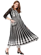 ANNI DESIGNER Anarkali Women s Kurta Georgette Regular Fit, Black, Large