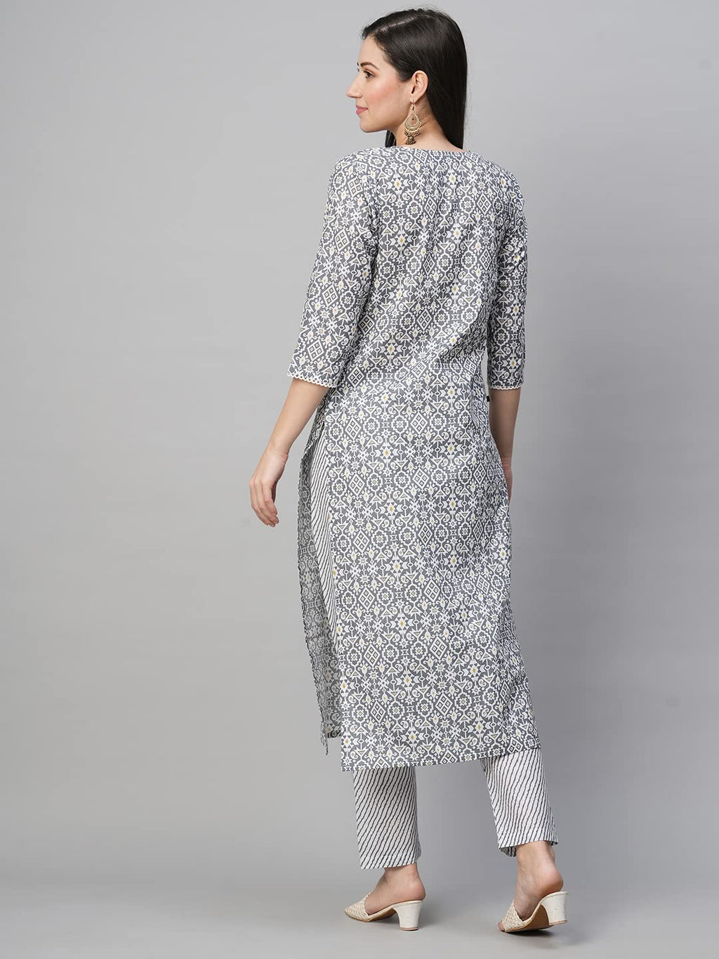 ANNI DESIGNER Womens Cotton Blend Printed Straight Kurta with Pant (Kavi Grey-NwFB08_XXL_Grey_XX-Large)
