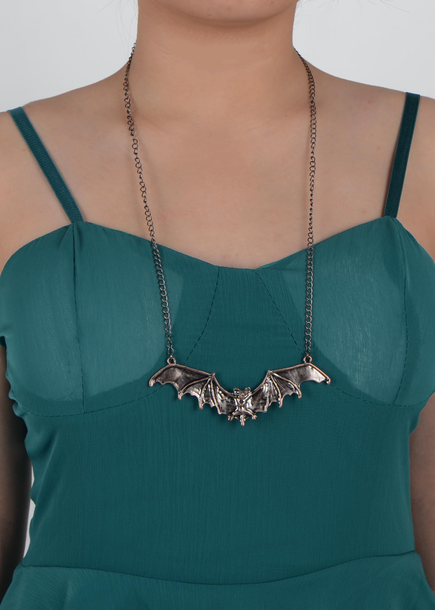 Alilang Frightening Halloween Brown Flying Bat Metal Chain Pendant Necklace Funny Vintage Halloween Party, Brown