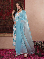 ANNI DESIGNER Ladies Cotton Blend Straight Print Cropped Trousers and Dupatta Kurta, Blue sky, XL