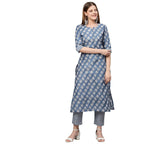ANNI DESIGNER Womens Cotton Blend Printed Straight Kurta with Pant (Funnu New01 Blue_L_Blue_Large)