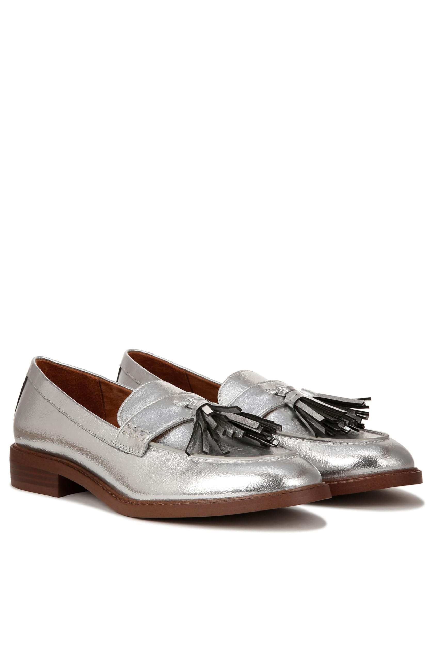 Franco Sarto Womens Carolynn Low Slip On Tassel Loafers Silver Metallic 8 W