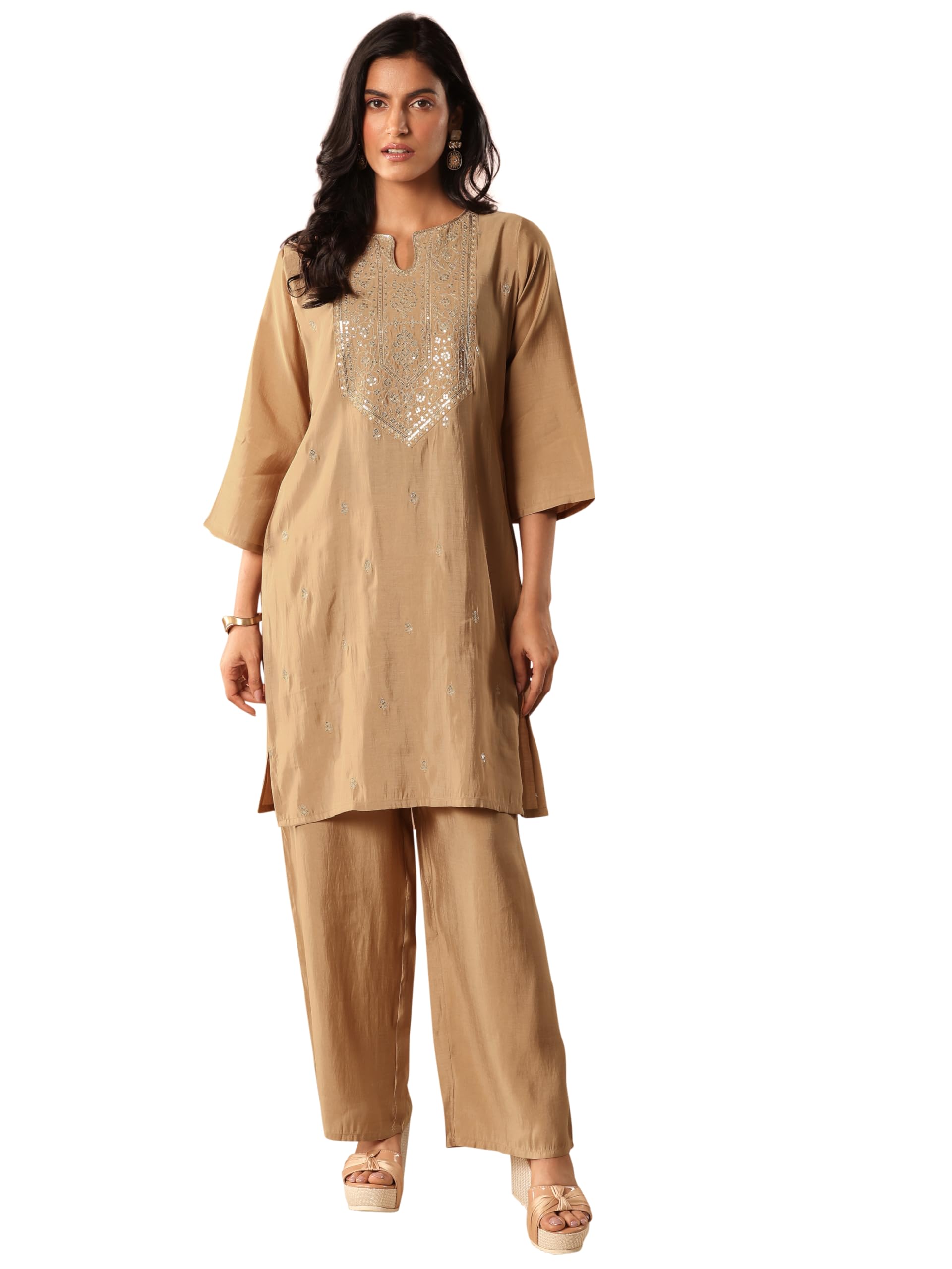 Gerua By Libas Womens Yoke Design Silk Blend Straight Kurta With Palazzos