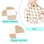 Large Vegan Leather Makeup Bag Zipper Pouch Travel Cosmetic Organizer for Women (Large, Light Checkerboard)