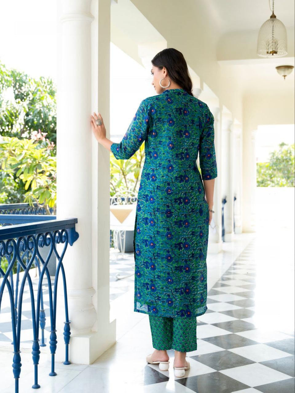 Modestouze Attires WomenS Rayon Blend Floral Printed Salwar Suit Set | V Neck 3/4 Sleeve Calf Length Kurta And Dupatta With Pri