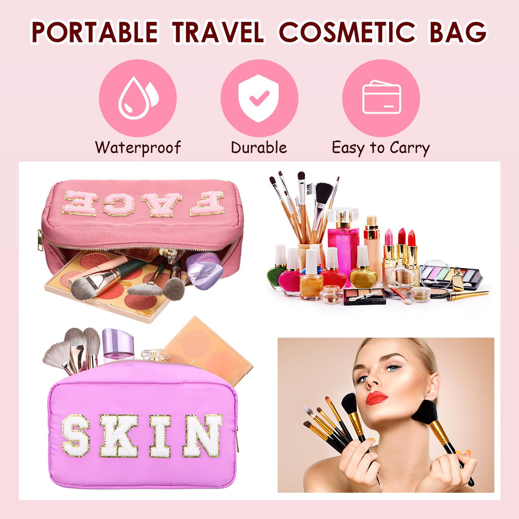 Remerry 4 Pcs Makeup Bag Travel Cosmetic Bag Organization Chenille Letter Toiletries Stuff Pouch Preppy Waterproof Bag Gift for
