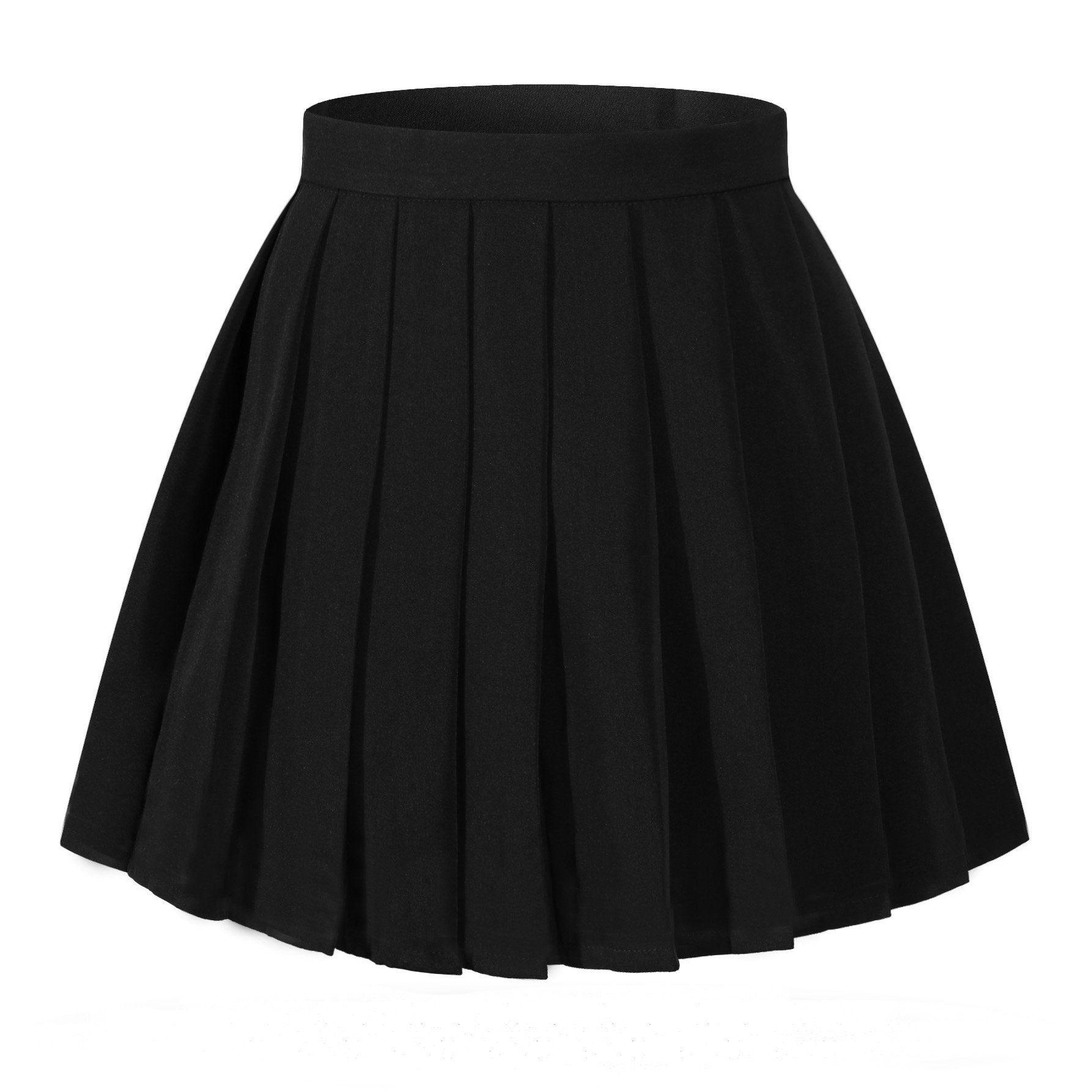 Girl's Flared Vintage Pleated High Waist Sexy Skirts(S,Black)