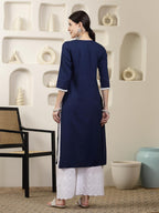 Stylum Women'S Solid & Embroidered Rayon Straight Chicken Kurta (Blueblast_Navy Blue)