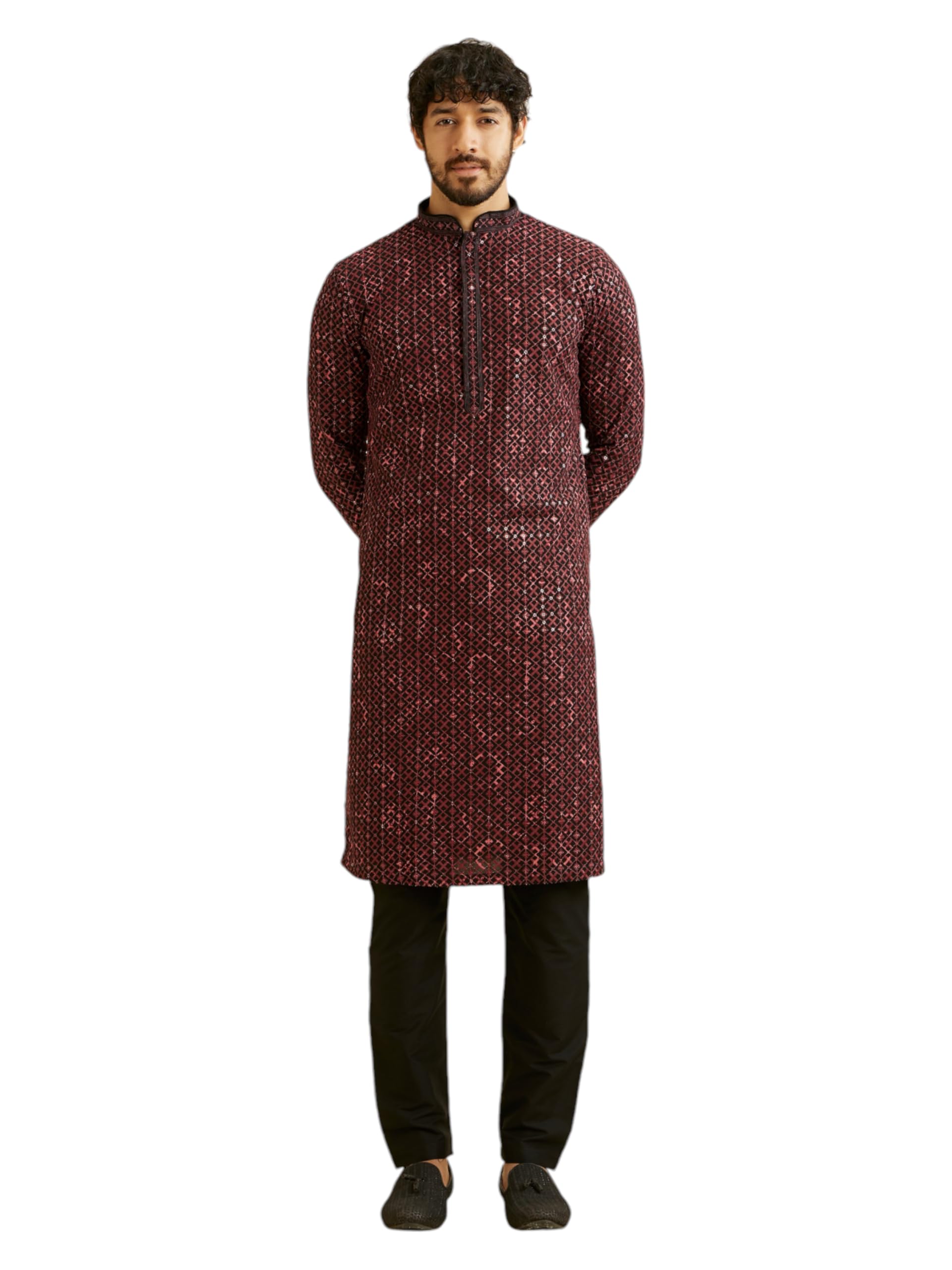 Manyavar MenS Viscose Sequined Kurta Pyjama Set (Black,Xxl)