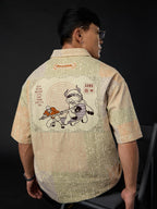 The Souled Store Avatar: Everythings Connected Men and Boys Short Sleeves Collared Neck Button Front Beige Graphic Printed Cott