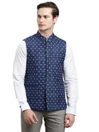 Turtle Men Blue 100% Cotton Dobby Formal Nehru Jacket
