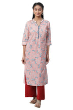 Aurelia Peach Floral Printed Printed Cotton Straight Long Kurta