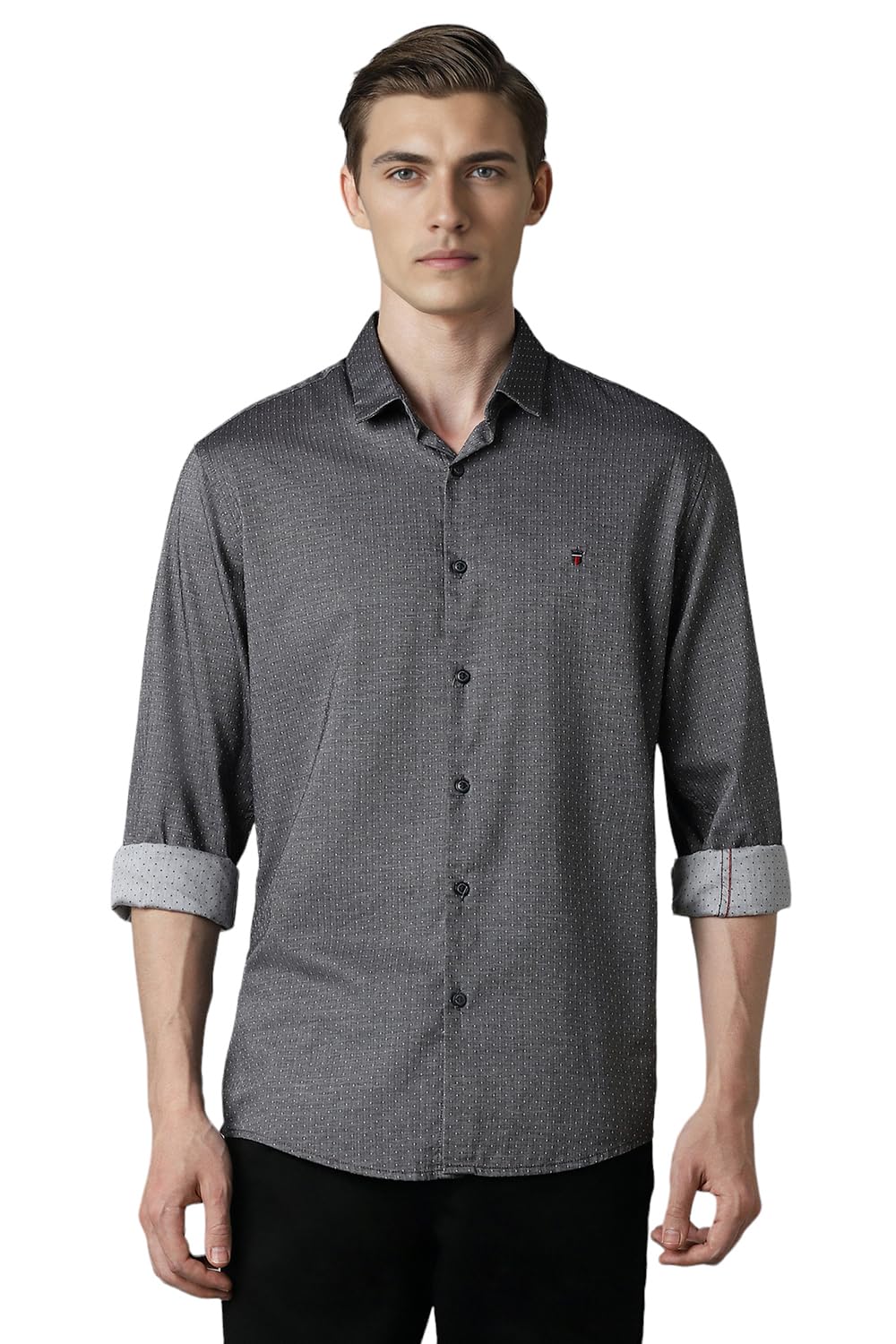 Louis Philippe Men Grey Slim Fit Dots Full Sleeves Casual Shirt