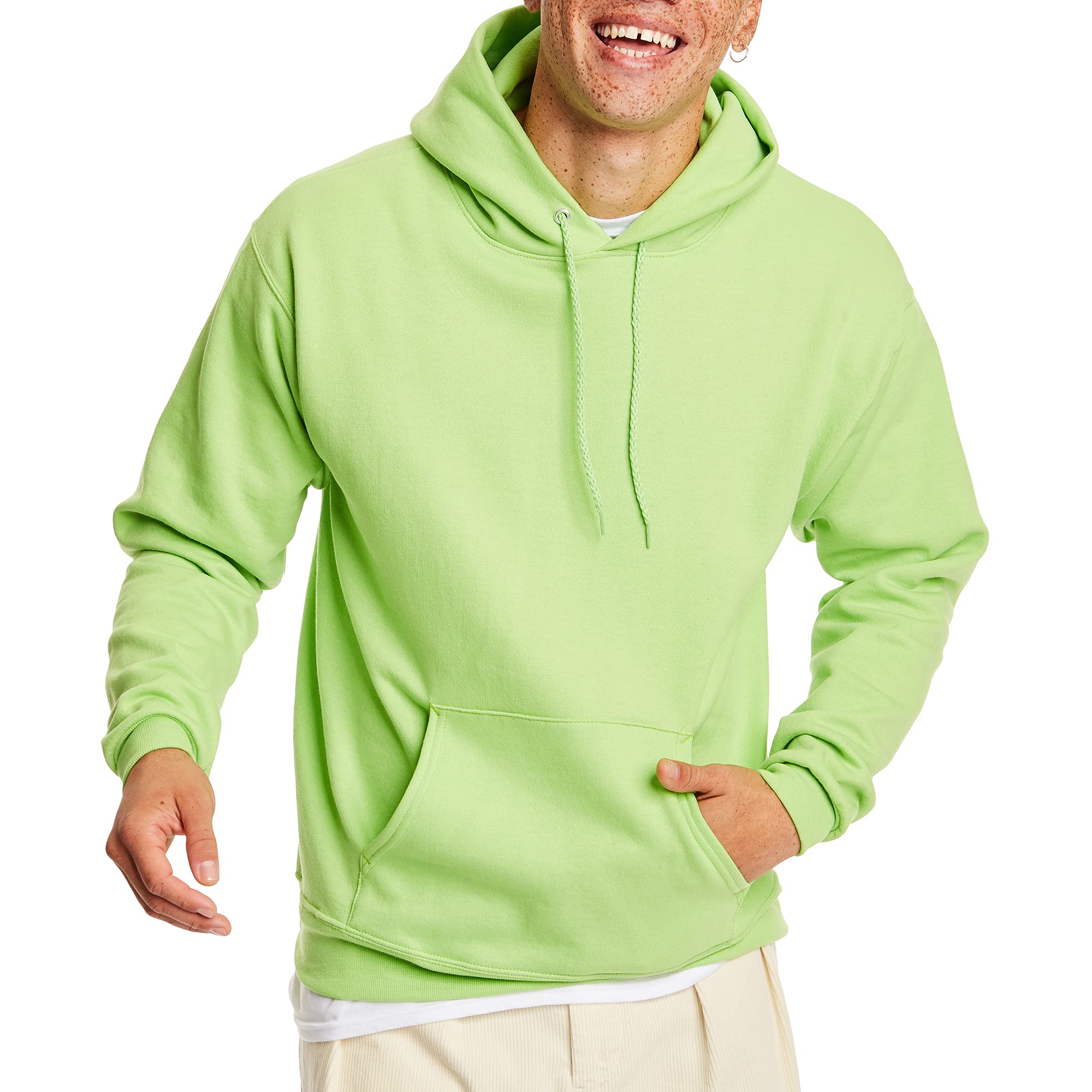 Hanes Men's Pullover EcoSmart Hooded Sweatshirt, lime, Medium